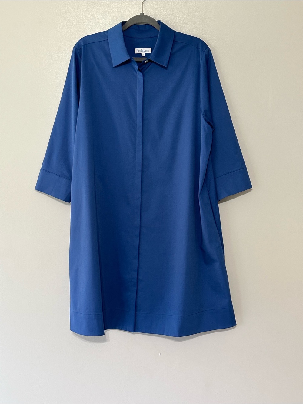 Perlavera Maya Midi Shirt‎ Dress in Blue Size X-Large